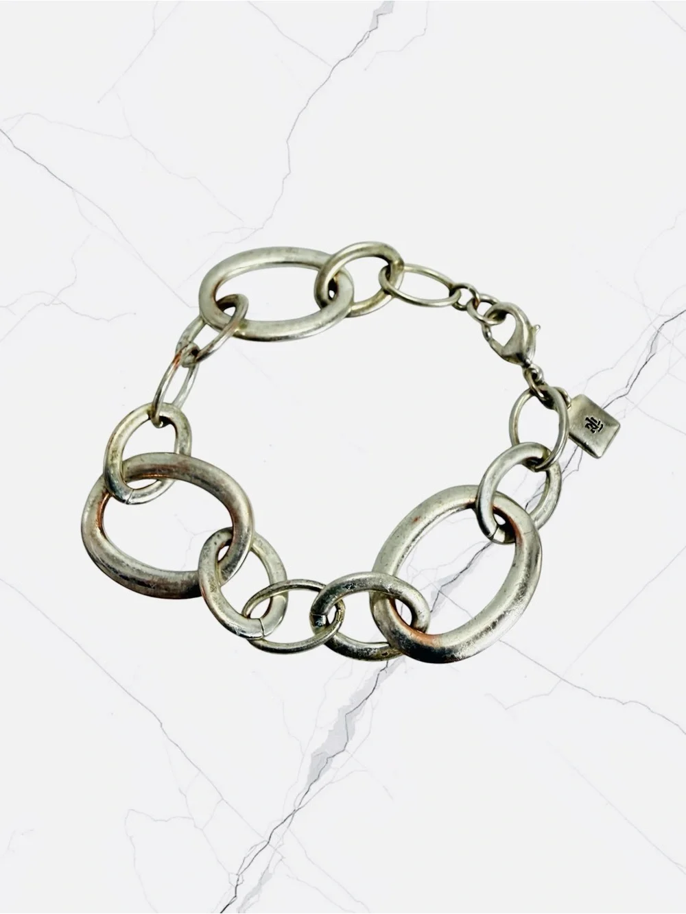 Vintage Ralph Lauren Silver Tone Oval Link Bracelet Chunky Chain Statement 7”